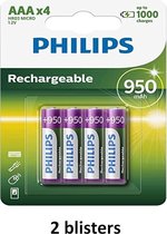 Philips AAA oplaadbare batterij - 950mAh - 8 batterijen ( 2 blisters a 4 stuks )