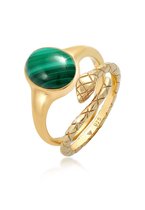 Elli PREMIUM Dames Ring Dames Set Signet Ring Malachiet Slang Trend Blogger in 925 Sterling Zilver