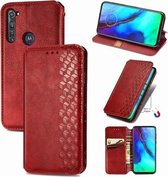 Voor Motorola Moto G Pro Cubic Grid Pressed Horizontal Flip Magnetic PU Leather Case met houder & kaartsleuven & portemonnee (rood)