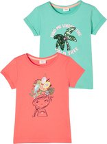 s.Oliver Meisjes T-shirt Set - Korte Mouwen - 100% Katoen - Blauw & Roze - Maat 104