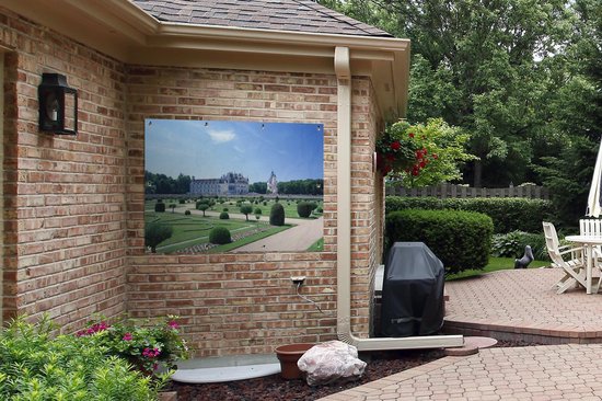 Affiche jardin - Toile jardin - Posters de jardin extérieur - Journée ensoleillée au Kasteel de Chenonceau en France - 120x90 cm - Jardin