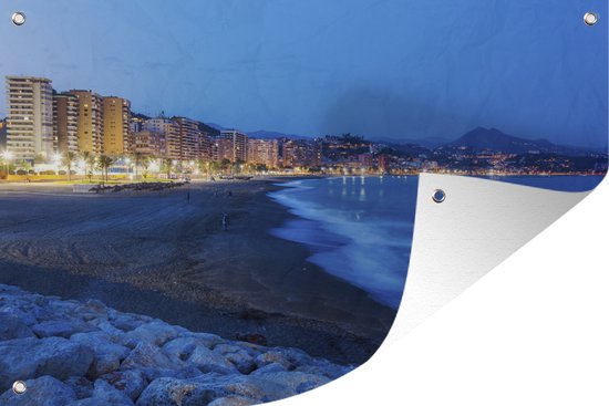 Tuinposter - Tuindoek - Tuinposters buiten - Brekende golven op strand Málaga Spanje - 120x80 cm - Tuin
