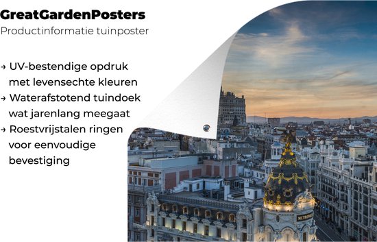 Posters de jardin en dehors de Madrid et de la Gran Vía au coucher du soleil - 90x60 cm - Toile de jardin - Affiche extérieure