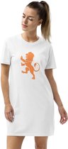 EK2021 Jurkje - T Shirt Model - Oranje - EK Jurk - EK Dames Kleding - Wit met Leeuw - Maat XS