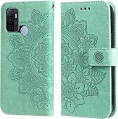 Voor OPPO A53/A33/A32 7-bloemblaadje Bloemen Embossing Patroon Horizontale Flip PU Lederen Case met Houder & Kaartsleuven & Portemonnee & Fotolijst (Groen)