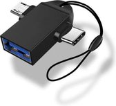 10 STKS LI-09 USB 3.0 Female naar USB-C / Type-C + Micro USB Male Multifunctionele OTG-adapter met Lanyard (zwart)