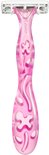 Roze BIC Miss Soleil Sensitive scheermes met bloemendecoratie op de steel.
