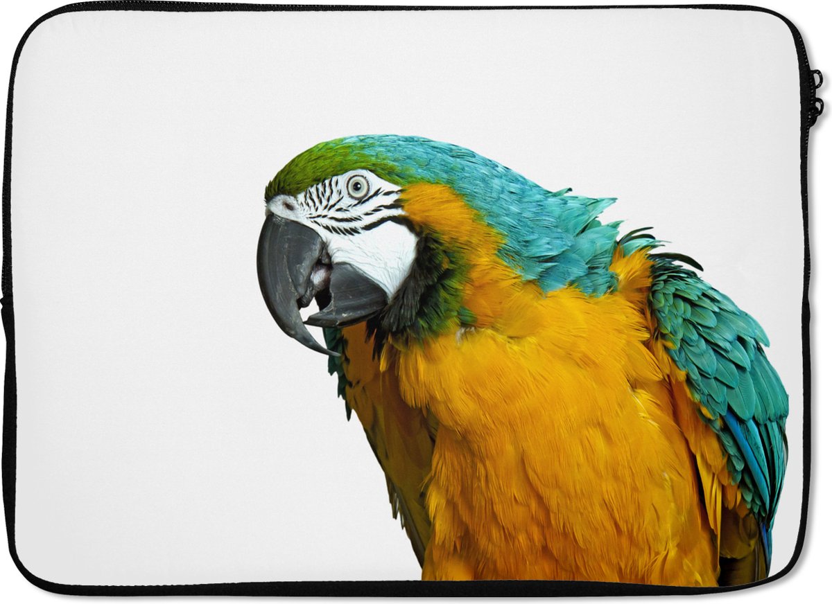 Laptophoes 13 inch - Papegaai - Vogel - Veren - Portret - Laptop sleeve - Binnenmaat 32x22,5 cm - Zwarte achterkant