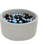 Ballenbak Grijs 90x40 met 250 ballen Zilver, Babyblauw, Zwart