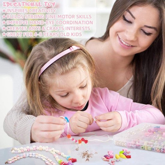 Perles Set pour les Enfants, 500pcs Perle String Set, Bijoux DIY Bracelet  Faire Kit