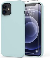 Solid hoesje Geschikt voor: iPhone 12 Soft Touch Liquid Silicone Flexible TPU Cover - Mint + 1X Screenprotector Tempered Glass