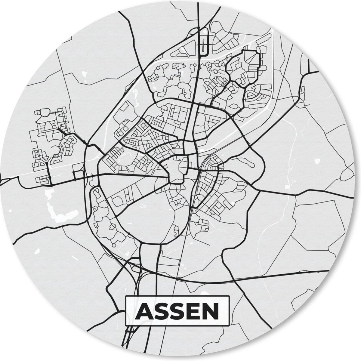 Muismat rond 30x30 cm - Mousepad Stadskaart - Assen - Grijs - Wit - Ronde muismatten