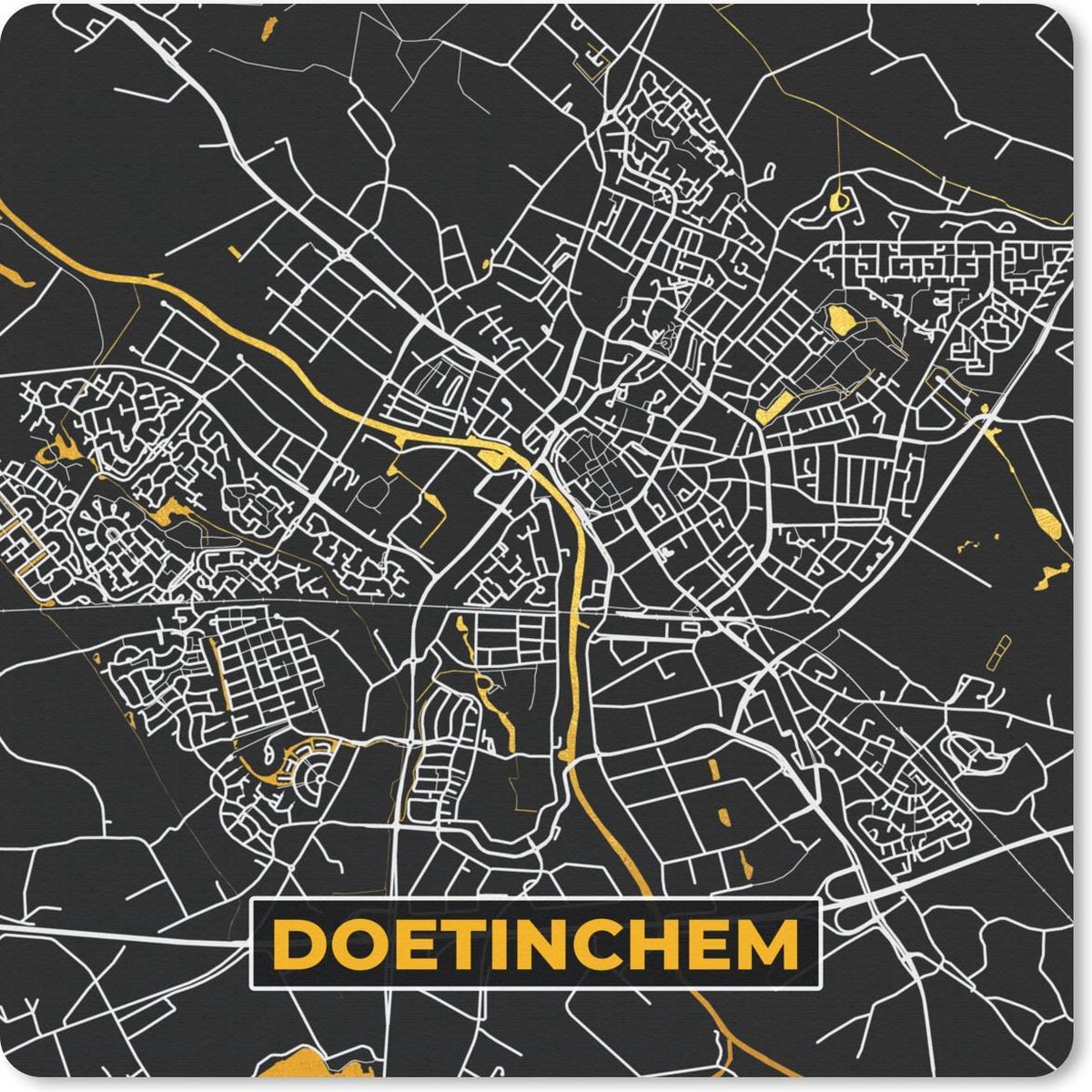Muismat 20x20 cm - Mousepad Kaart - Doetinchem - Goud - Zwart - Muismatten
