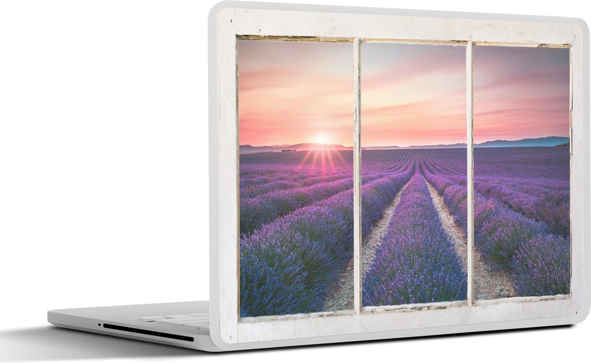 Laptop sticker - 13.3 inch - Doorkijk - Lavendel - Zonsondergang - 31x22,5cm - Laptopstickers - Laptop skin - Cover