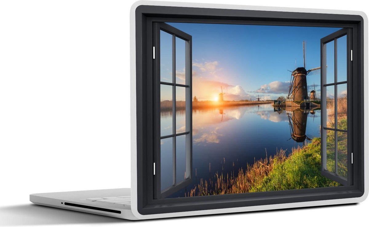 Laptop sticker - 14 inch - Doorkijk - Molen - Zon - 32x5x23x5cm - Laptopstickers - Laptop skin - Cover