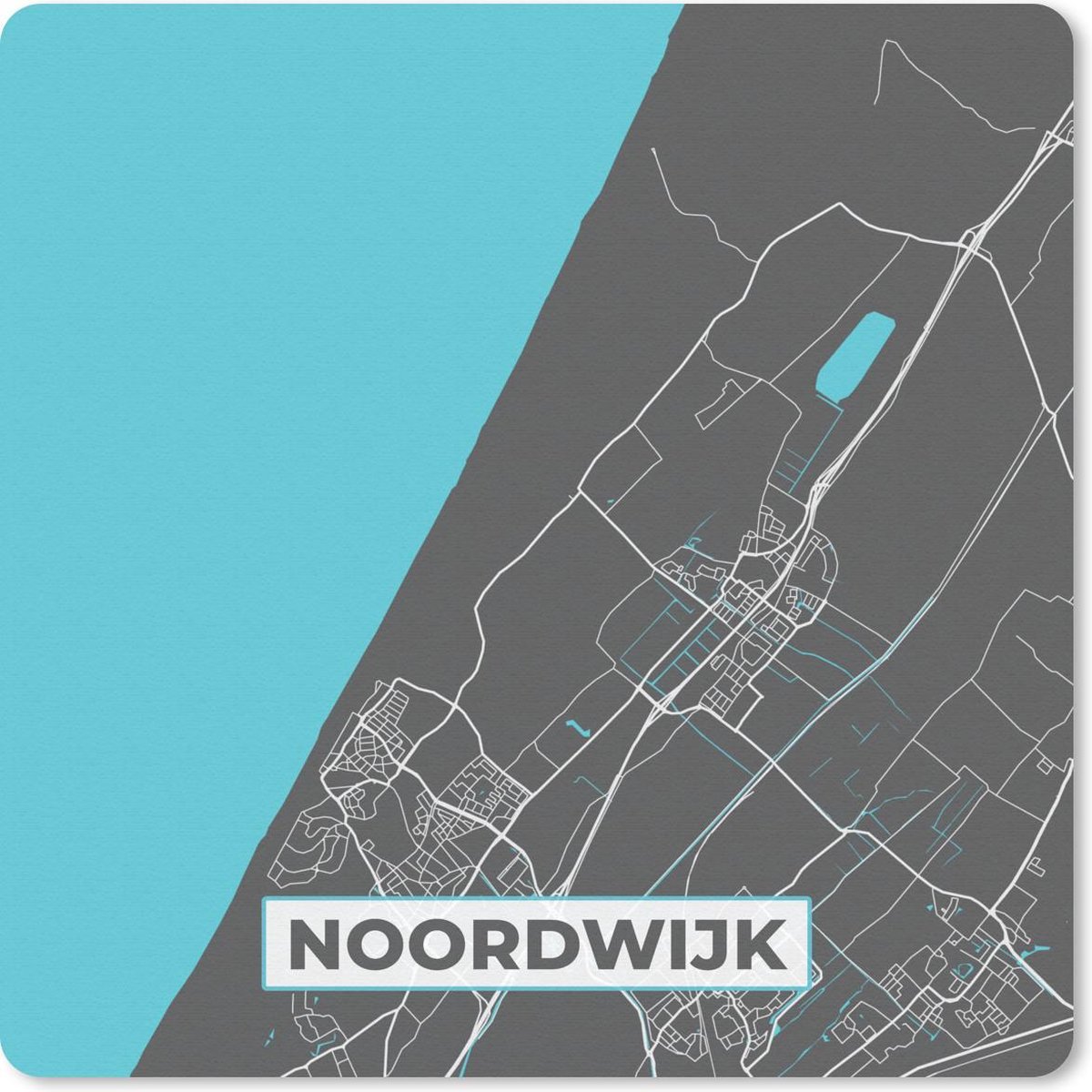 Muismat 20x20 cm - Mousepad Plattegrond - Noordwijk - Grijs - Blauw - Muismatten - Stadskaart