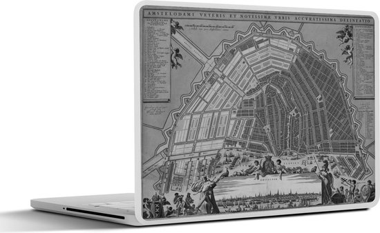 Sticker ordinateur portable - 14 pouces - Plan de la ville - Amsterdam - Vintage