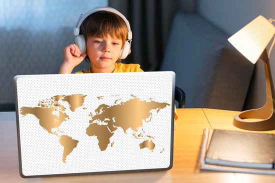 Sticker pour ordinateur portable - 15,6 pouces - Wereldkaart - Points - Or