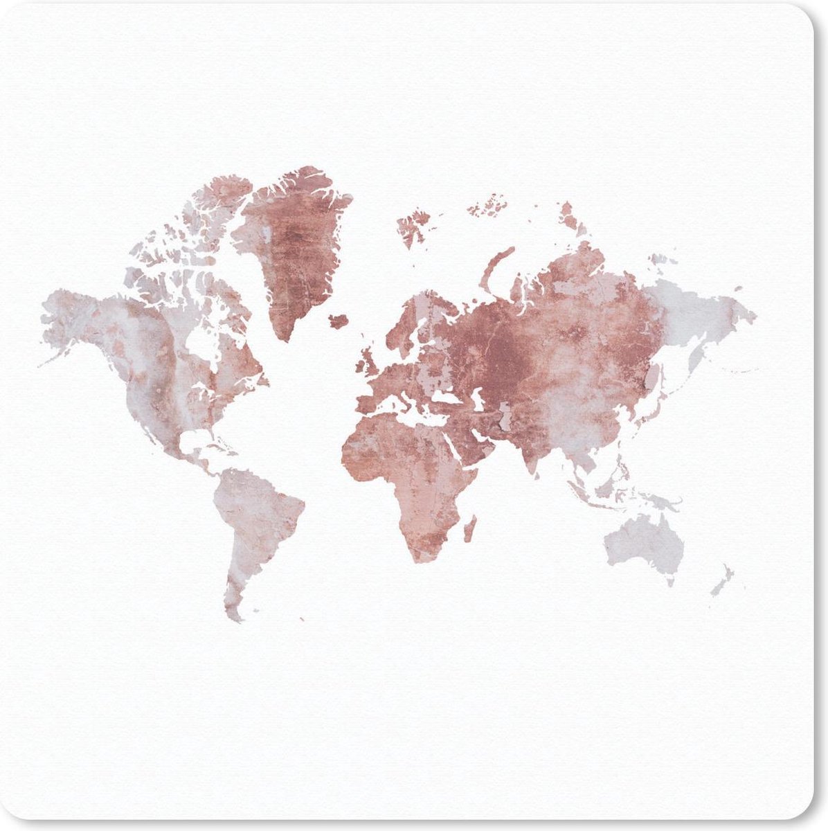 Muismat 30x30 cm - Mousepad Wereldkaart - Rood - Grijs - Muismatten