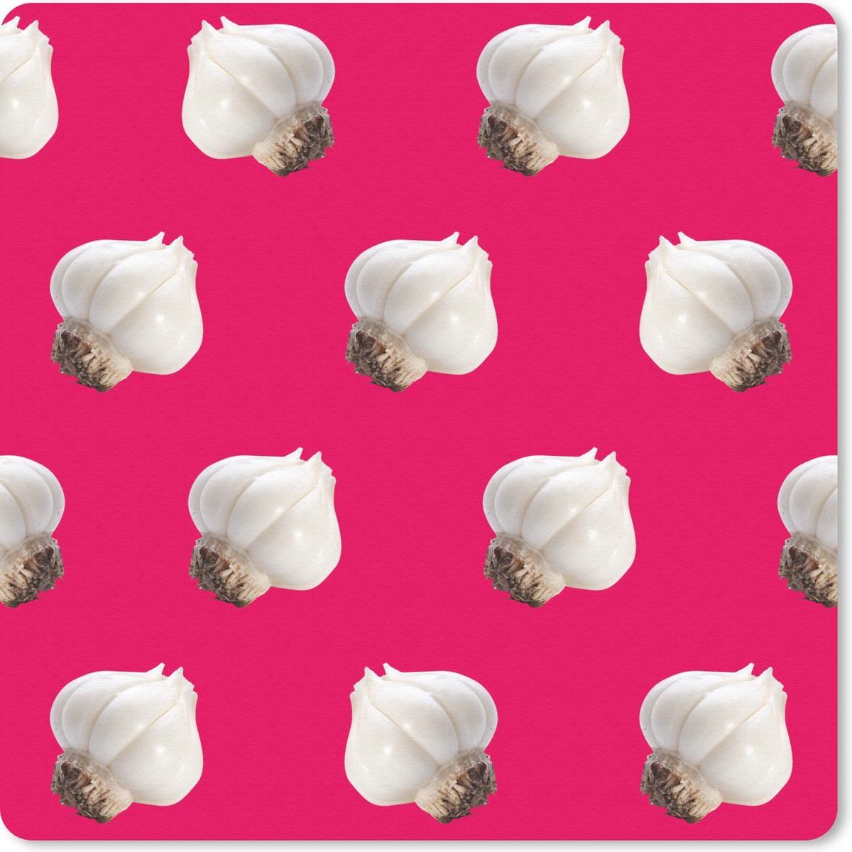 Muismat 30x30 cm - Mousepad Knoflook - Groenten - Patronen - Rood - Muismatten