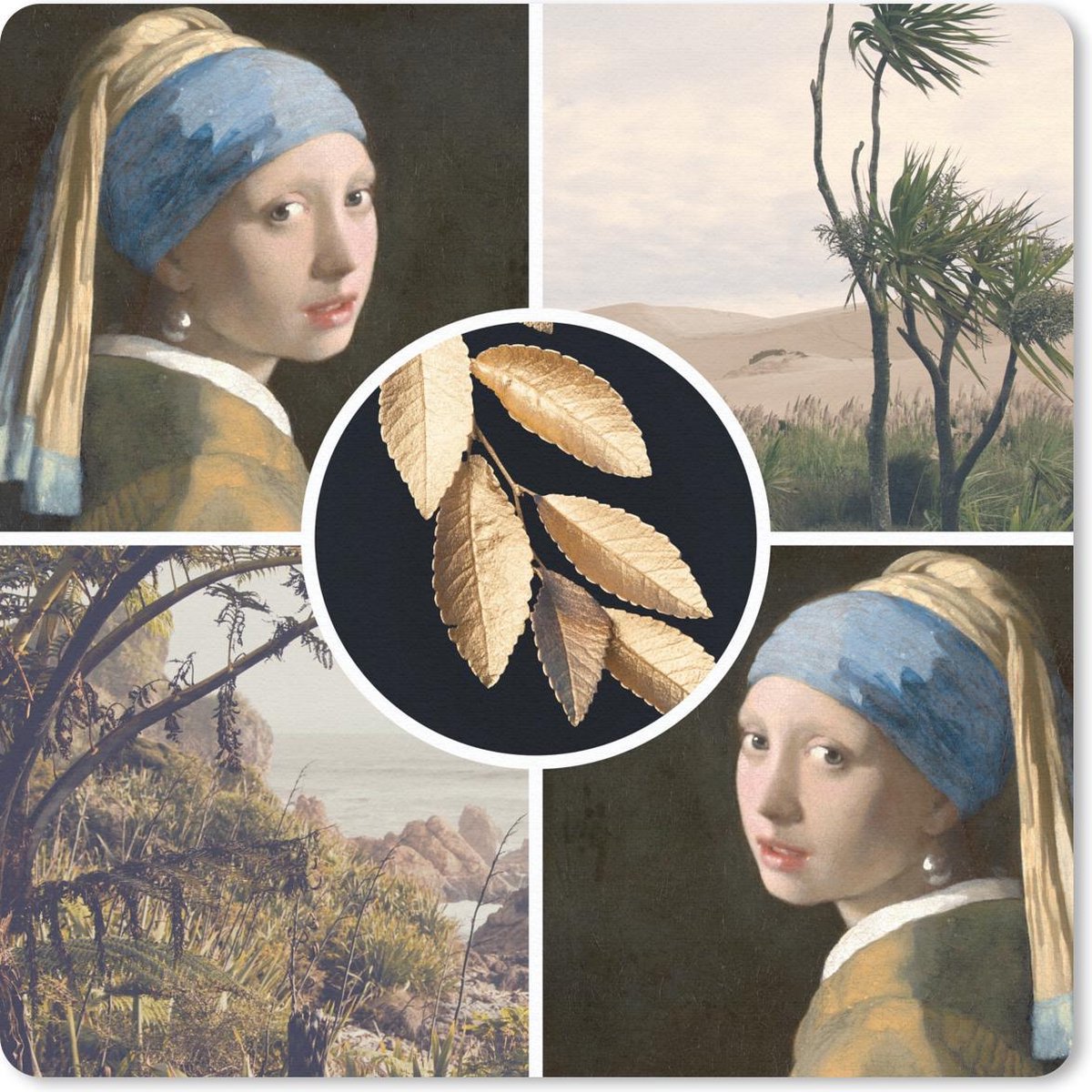Muismat 30x30 cm - Mousepad Meisje met de parel - Natuur - Collage - Muismatten