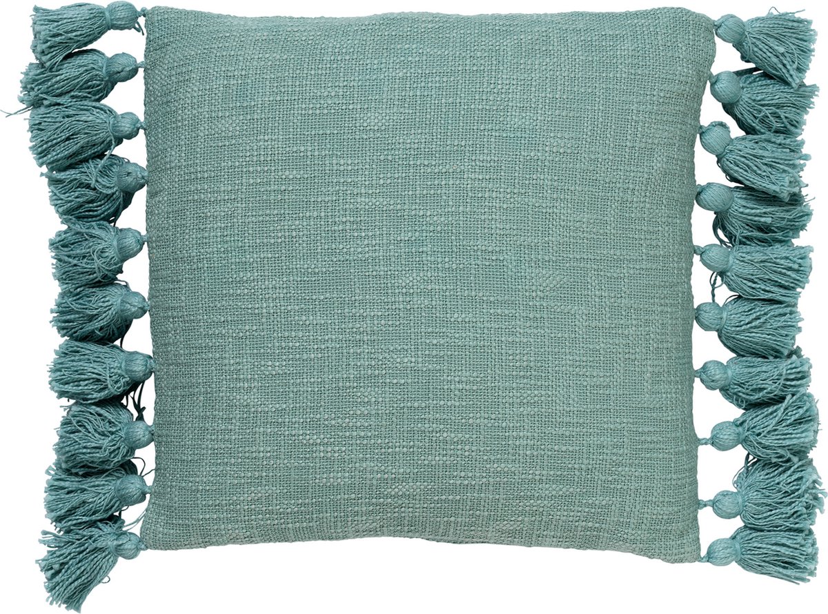 Dutch Decor RUBY - Kussenhoes 45x45 cm - 100% katoen - met flosjes - Jadeite - lichtgroen - met rits - zonder binnenkussen