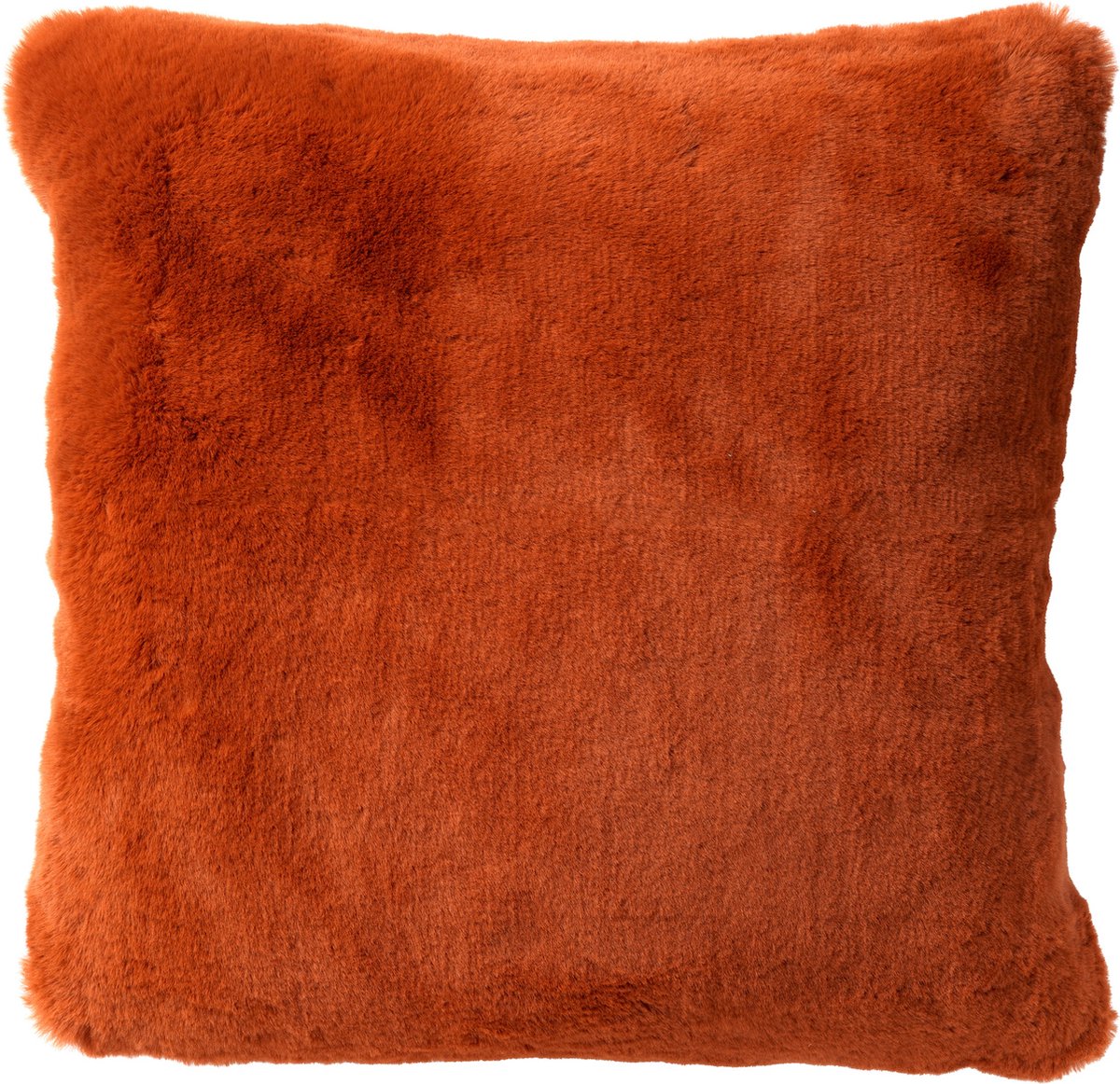 Dutch Decor ZAYA - Sierkussen 45x45 cm - bontlook - effen kleur - Potters Clay - oranje - Inclusief binnenkussen - Luxe kussens voor woonkamer & bank Terrarood
