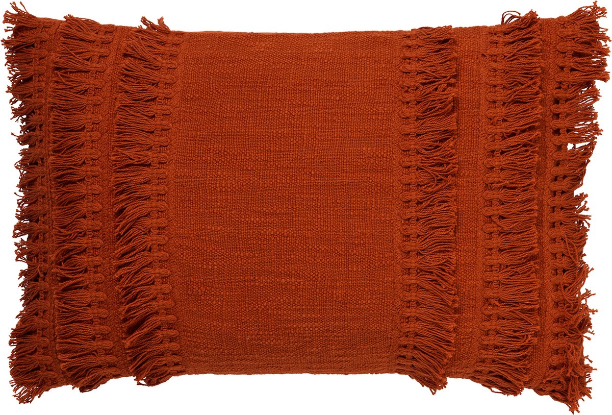 Dutch Decor FARA - Sierkussen 40x60 cm - 100% katoen - met franjes - Potters Clay - oranje - Inclusief binnenkussen - Luxe kussens voor woonkamer & bank Terrarood