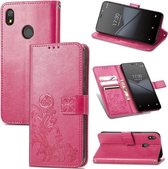 Voor Tecno Pop 3 Vier-blad Sluiting Reliëf Gesp Mobiele Telefoon Bescherming Lederen Case met Lanyard & Card Slot & Portemonnee & Beugel Functie (Magenta)