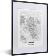 Fotolijst incl. Poster - Stadskaart Zwolle - 30x40 cm - Posterlijst - Plattegrond