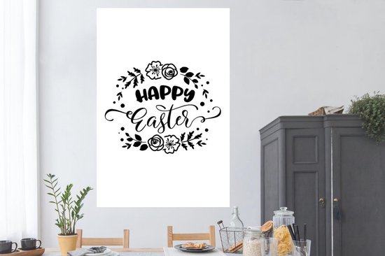 Citation de Pasen Happy Pâques avec des fleurs 120x180 cm XXL / Groot format!