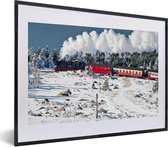 Fotolijst incl. Poster - Een stoomlocomotief in de sneeuw - 40x30 cm - Posterlijst