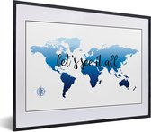 Fotolijst incl. Poster - Wereldkaart - Blauw - Kompas - 40x30 cm - Posterlijst