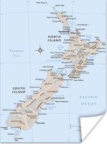 Poster Een illustratie van de kaart van Nieuw-Zeeland - 30x40 cm