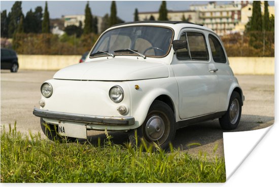 Poster Kleine Witte Fiat 500 - 30x20 cm