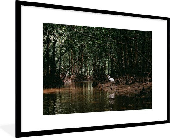 Photo en cadre - Cadre photo Heron en forêt de mangrove noir avec passe-partout blanc 60x90 90x60 cm - Affiche sous cadre (Décoration murale salon / chambre)