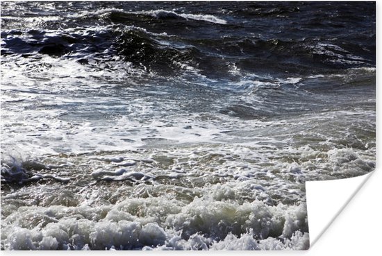 Golven van de Noordzee poster 90x60 cm - Foto print op Poster (wanddecoratie woonkamer / slaapkamer) / Zeeën en meren Poster / Zee en Strand