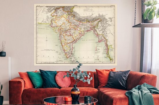 Illustration d'une carte historique de l'Inde poster 160x120 cm - Tirage photo sur Poster (décoration murale salon / chambre) XXL / Groot format!