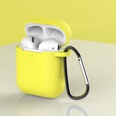 Apple AirPods 1/2 Hoesje + Clip in het geel - Siliconen - Case - Cover - Soft case - licht geel