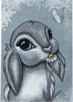 Vrolijk kinderkamer vloerkleed Funny - Bunny - blauw - 140x200 cm