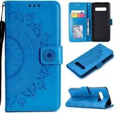 Voor Samsung Galaxy S10e Totem Bloem Reliëf Horizontale Flip TPU + PU Leren Case met Houder & Kaartsleuven & Portemonnee (Blauw)