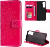 Voor Samsung Galaxy S21 5G Totem Bloem Reliëf Horizontale Flip TPU + PU Leren Case met Houder & Kaartsleuven & Portemonnee (Rood)