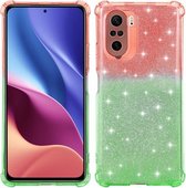 Voor Samsung Galaxy A42 5G gradiënt glitter poeder schokbestendig TPU beschermhoes (oranje groen)