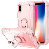 PC + rubberen 3-laags schokbestendige beschermhoes met roterende houder voor iPhone XS / X (roségoud)