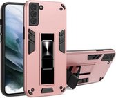 Voor Samsung Galaxy S21 + 5G 2 in 1 pc + TPU schokbestendige beschermhoes met onzichtbare houder (roségoud)