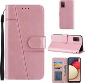 Voor Samsung Galaxy A02s (EU-versie) Stiksels Kalfsstructuur Gesp Horizontale Flip Leren Case met Houder & Kaartsleuven & Portemonnee & Lanyard (Roze)