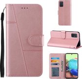 Voor Samsung Galaxy A71 5G Stiksels Kalf Textuur Gesp Horizontale Flip Lederen Case met Houder & Kaartsleuven & Portemonnee & Lanyard (Roze)