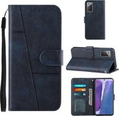 Voor Samsung Galaxy Note20 Stiksels Kalf Textuur Gesp Horizontale Flip Leren Case met Houder & Kaartsleuven & Portemonnee & Lanyard (Blauw)