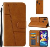 Voor Samsung Galaxy A11 / M11 Stiksels Kalf Textuur Gesp Horizontale Flip Leren Case met Houder & Kaartsleuven & Portemonnee & Lanyard (Geel)