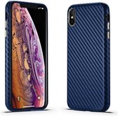 Koolstofvezel lederen textuur Kevlar anti-val telefoon beschermhoes voor iPhone XS Max (blauw)